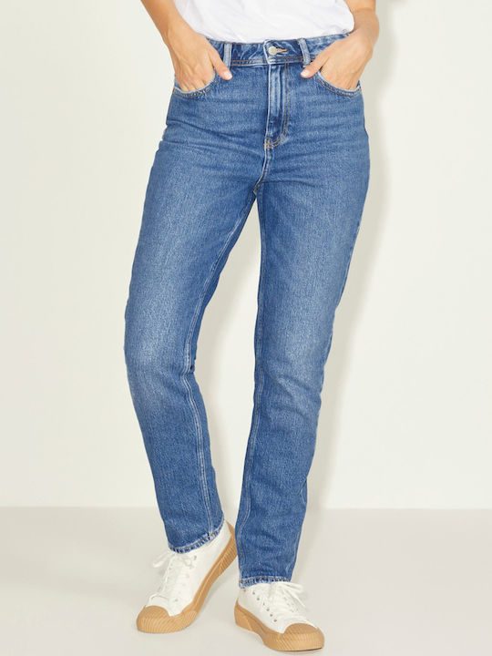 High Waist Women's Jean Trousers in Slim Fit Medium Blue