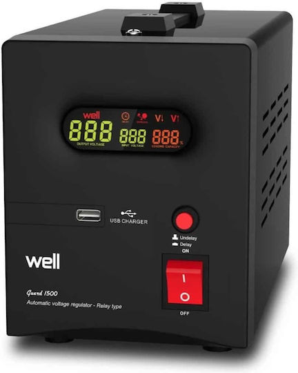 Well AVR-1500VA Σταθεροποιητής Τάσης Relay με 2 Πρίζες Ρεύματος