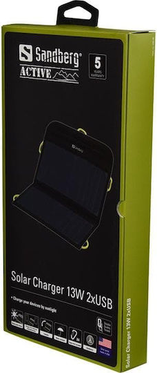 Sandberg Foldable Solar Panel Charger 13W with USB Output for Portable Devices