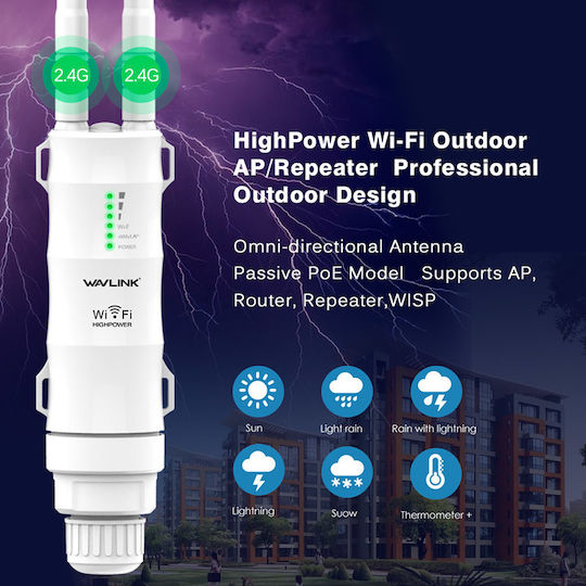 Wavlink WL-WN570HN2 Zugangspunkt Wi‑Fi 4 Einzelband (2,4 GHz) für Draußen Platzierung