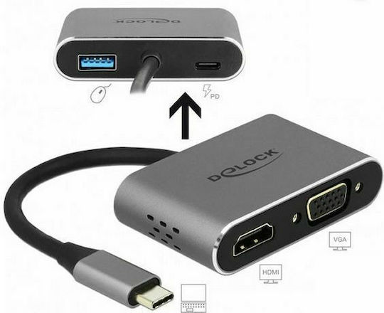 DeLock USB-C Docking Station με HDMI 4K PD Ασημί (64074)