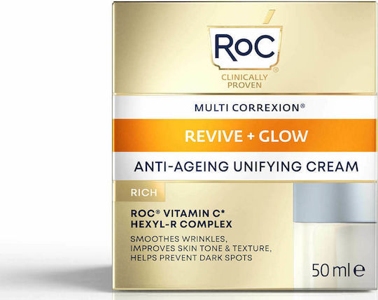 Roc Multi Correxion Revive + Glow Cremă Unificatoare Anti-Îmbătrânire Rich Cremă de Față Anti-Îmbătrânire cu Vitamina C 50ml