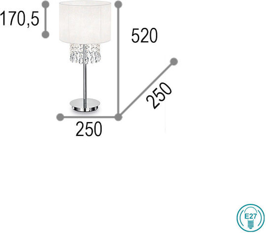 Ideal Lux Crystal Table Lamp for Socket E27 with Silver Shade and Base