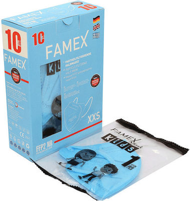 Famex Disposable Protective Mask FFP2 NR XXS Kids Light Blue 10pcs