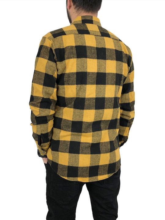 Canadian Country Men's Shirt Long Sleeve Cotton Checked Yellow