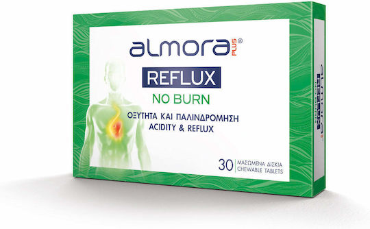 almora PLUS® Reflux No Burn Supliment pentru Dispepsie, Arsuri la Stomac, Reflux 30 Tablete Masticabile