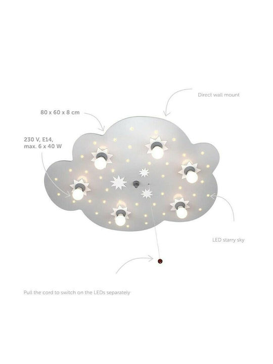 Elobra Kids Wooden Chandelier Mount Ceiling Light E14 Star Cloud Silver 40W