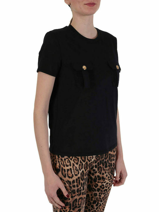 ELISABETTA FRANCHI T-SHIRT ΤΣΕΠΕΣ ΜΠΡΟΣΤΑ ΜΑΥΡΟ