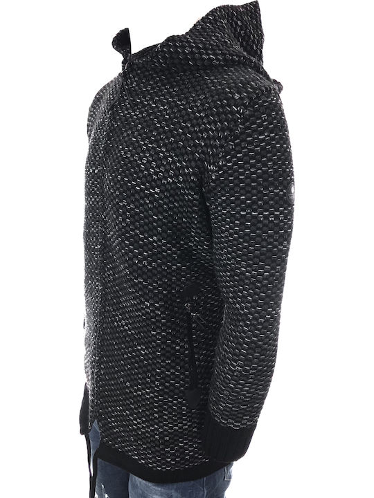 Tresor Men's Knitted Hooded Cardigan with Zipper Gray