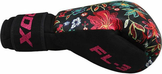 RDX FL3 Floral Boxing Gloves made of Synthetic Leather for Match Black