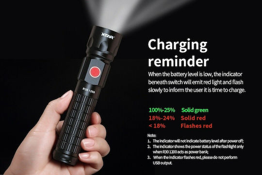 XTAR Επαναφορτιζόμενος Φακός LED IP60 με Μέγιστη Φωτεινότητα 800lm R30