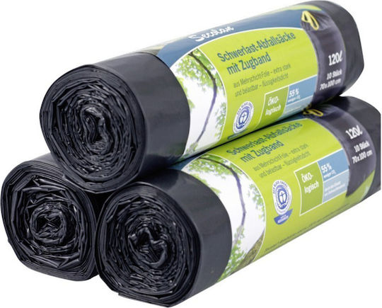 Secolan Trash Bags Reinforced for the Garden Capacity 120lt with Drawstring Heavy Duty 10pcs Gray