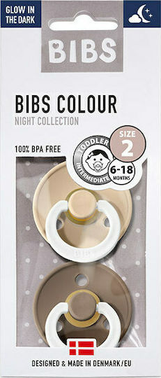 Bibs Colour Pacifiers Rubber Night Dark Oak / Vanilla for 6-18 months 2pcs