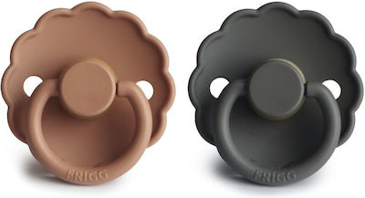 Frigg Pacifiers Rubber Daisy Graphite Peach/Bronze with Case for 0-6 months 2pcs