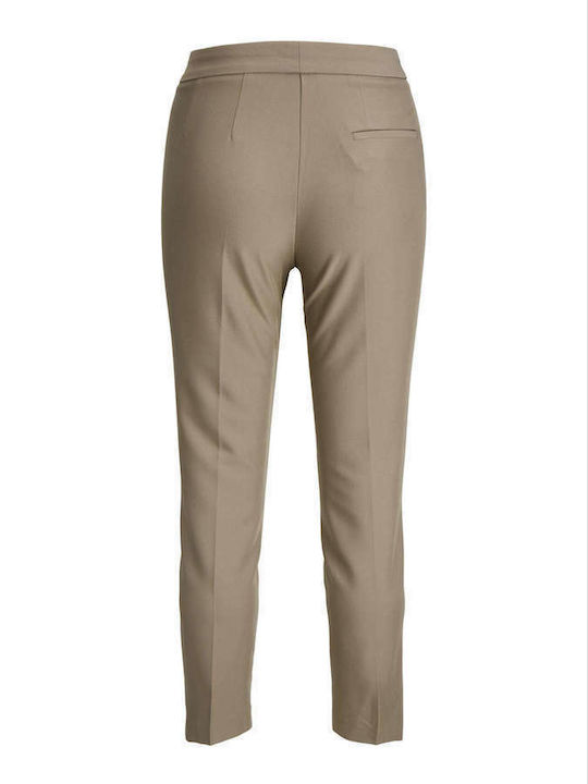 Jack & Jones Women's High-waisted Fabric Capri Trousers in Slim Fit Gray