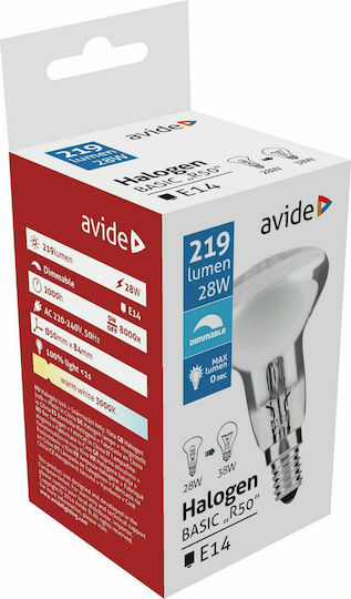 Avide Halogenlampe AHR50WW-28W für Fassung E14 mit Leistung 28W 220-240V