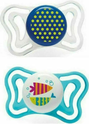 Chicco Πιπίλες Σιλικόνης Dots/Fish White/Blue Νυκτός για 16-36 μηνών 2τμχ