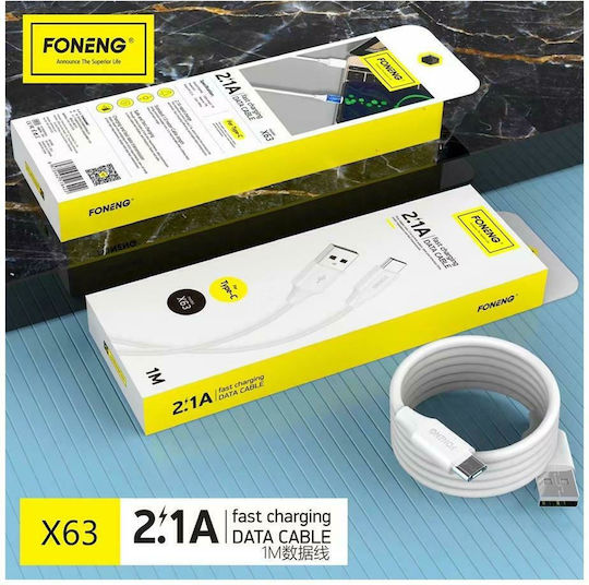 Foneng USB 2.0 Cable USB-C male - USB-A Λευκό 1m X63