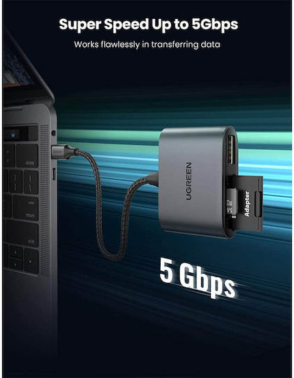 Ugreen CM387 Card Reader Type-C για SD/microSD Γκρι