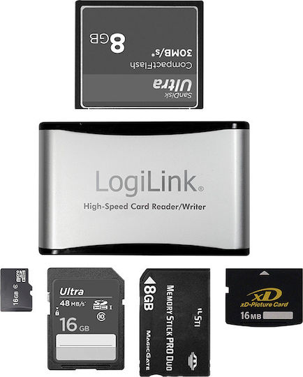 LogiLink Card Reader USB 2.0 για SD/microSD/MemoryStick/CompactFlash/xD Ασημί