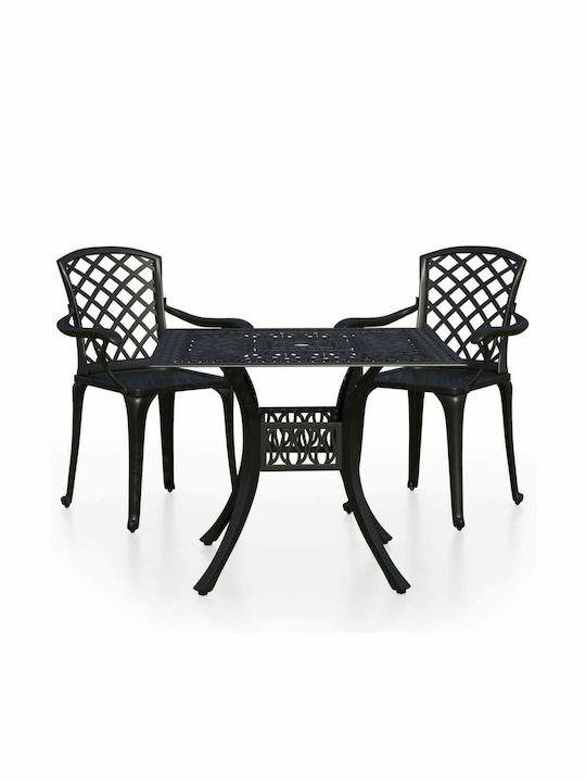 Garden & Outdoor Furniture Sets Dining Room Set 3 Pieces Black with Umbrella Holder