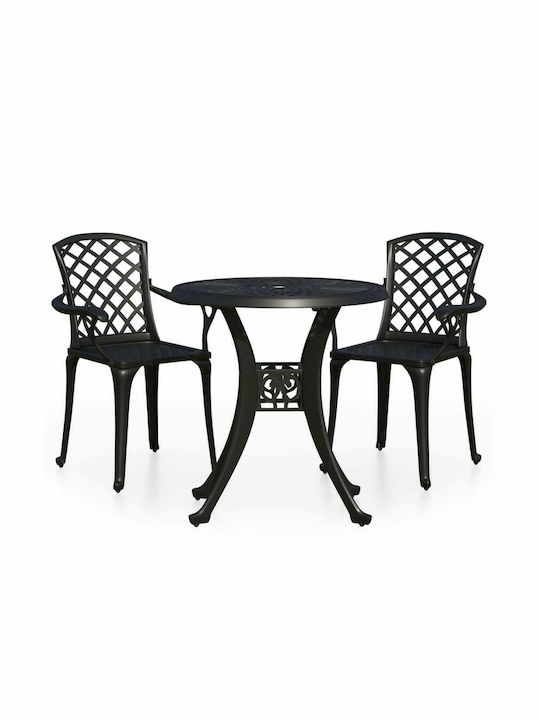Dining Room Set for Small Outdoor Spaces 3 Pieces Black with Umbrella Holder