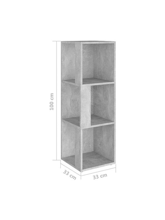 Corner Bookcase Grey Concrete 33x33x100cm