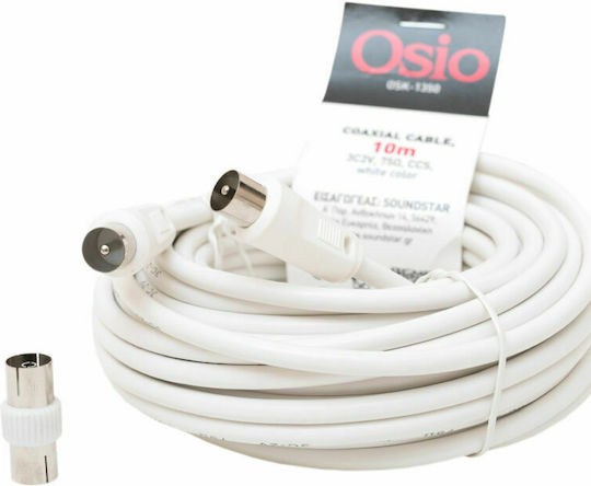 Osio Antenna Cable Coax male - Coax female White 10m (OSK-1350) 1pcs
