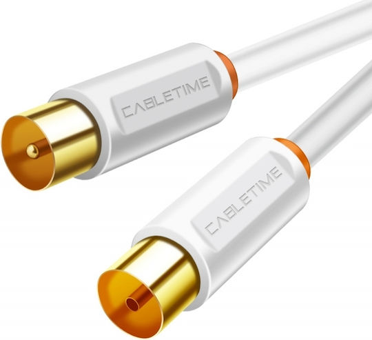 Cabletime Καλώδιο Κεραίας Coax male - Coax female Λευκό 2m