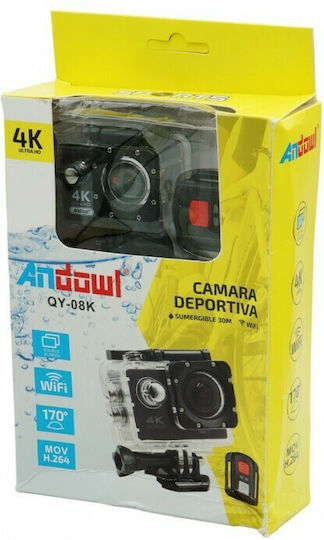 QY-08K Action Camera 4K Ultra HD Υποβρύχια (με Θήκη) με Οθόνη 1.5" και Wi-Fi Ασημί