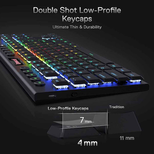 Redragon K621 Horus Gaming Μηχανικό Πληκτρολόγιο Tenkeyless με Custom Red διακόπτες και RGB φωτισμό (Αγγλικό US)