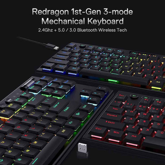 Redragon K621 Horus Gaming Μηχανικό Πληκτρολόγιο Tenkeyless με Custom Red διακόπτες και RGB φωτισμό (Αγγλικό US)