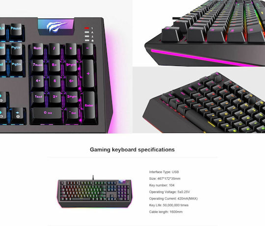 Havit KB872L Gaming Μηχανικό Πληκτρολόγιο με RGB φωτισμό (Αγγλικό US)