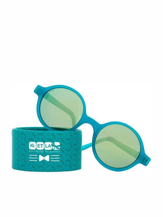 KiETLA Rozz Unbreakable Round Kids Sunglasses with Mirror Lens Peacock Green for 4-6 Years