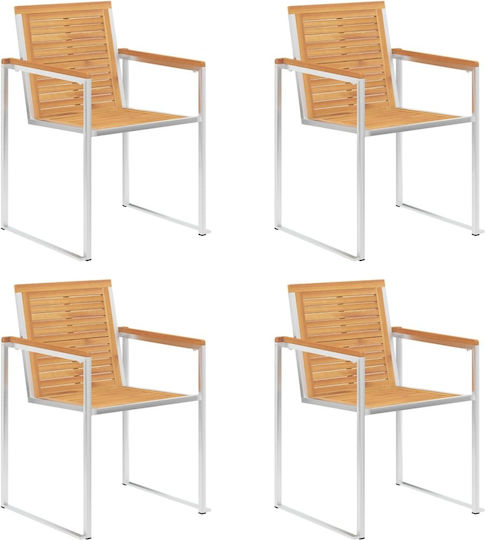 Scaun de exterior Lemn cu pernă Teak / Ανθρακί 4buc 60x56x85cm