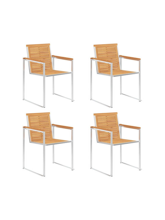 Scaun de exterior Lemn cu pernă Teak / Κόκκινο 4buc 60x56x85cm