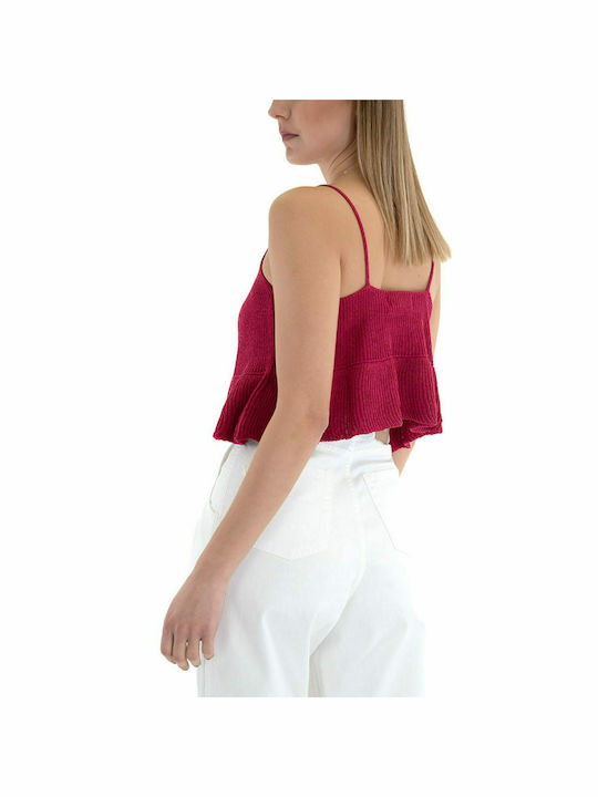 Moutaki pentru Femei de Vară Crop Top cu Bretele & Decolteu în V Fuchsia