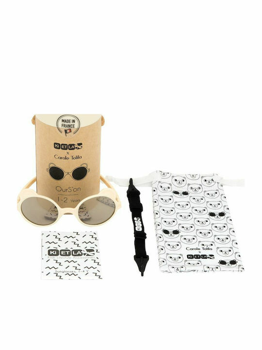 KiETLA Ourson Unbreakable Baby Sunglasses with Mirror Lens Cream for 1-2 Years
