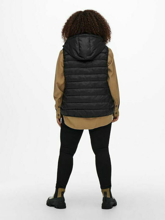 Only Women's Short Puffer Jacket for Winter with Hood Black