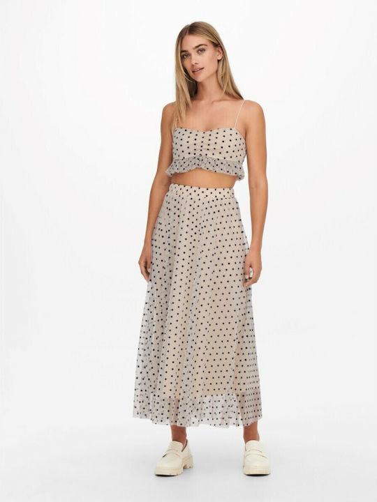 Ponera Women's Summer Crop Top with Straps Polka Dot Ecru