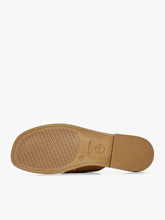 Leather Women's Flat Sandals in Tabac Brown Color
