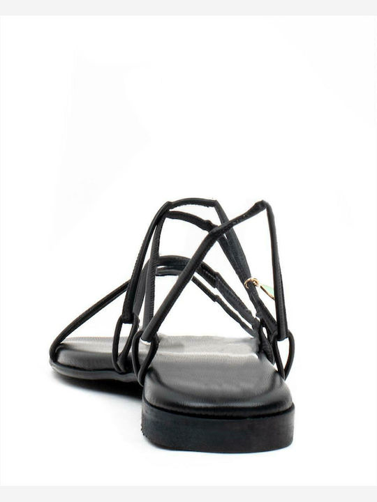 Leder Flache Sandalen für Damen in Schwarz Farbe