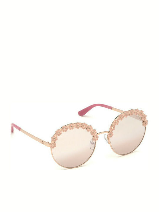 Guess Damen Sonnenbrille mit Gold Metall Gestell und Rosa Spiegel Linse