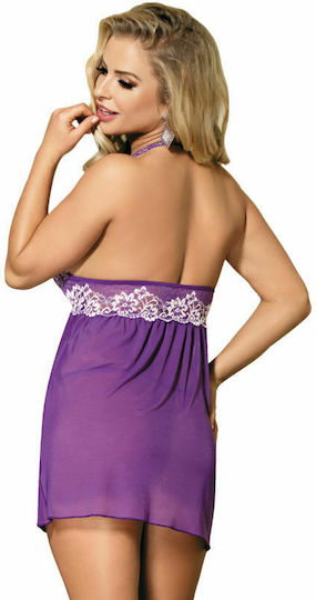 Subblime Sexy Babydoll White Floral Laces Babydoll Purple