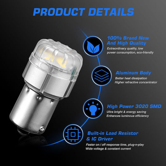 NovSight Lamps Car & Motorcycle BA15S LED 6500K Cold White 12V 9W 2pcs