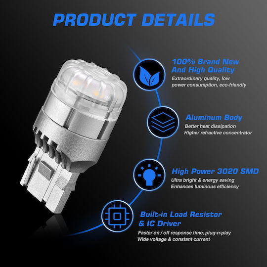 NovSight Lamps Car & Motorcycle T20 LED 6500K Cold White 12V 9W 2pcs