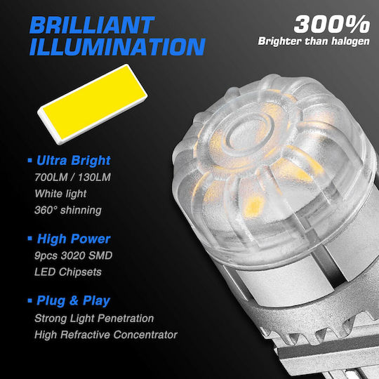NovSight Lamps Car & Motorcycle T25 LED 6500K Cold White 12V 9W 2pcs