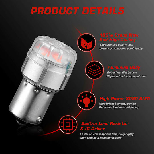 NovSight Lamps Car & Motorcycle BA15S LED Red 12V 9W 2pcs