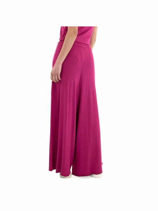 Moutaki Damen Hochtailliert Stoff Palazzo-Hose mit Gummizug Fuchsie