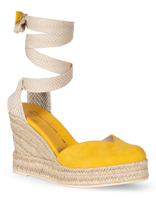 Mourtzi Women's Suede Platform Espadrilles Yellow